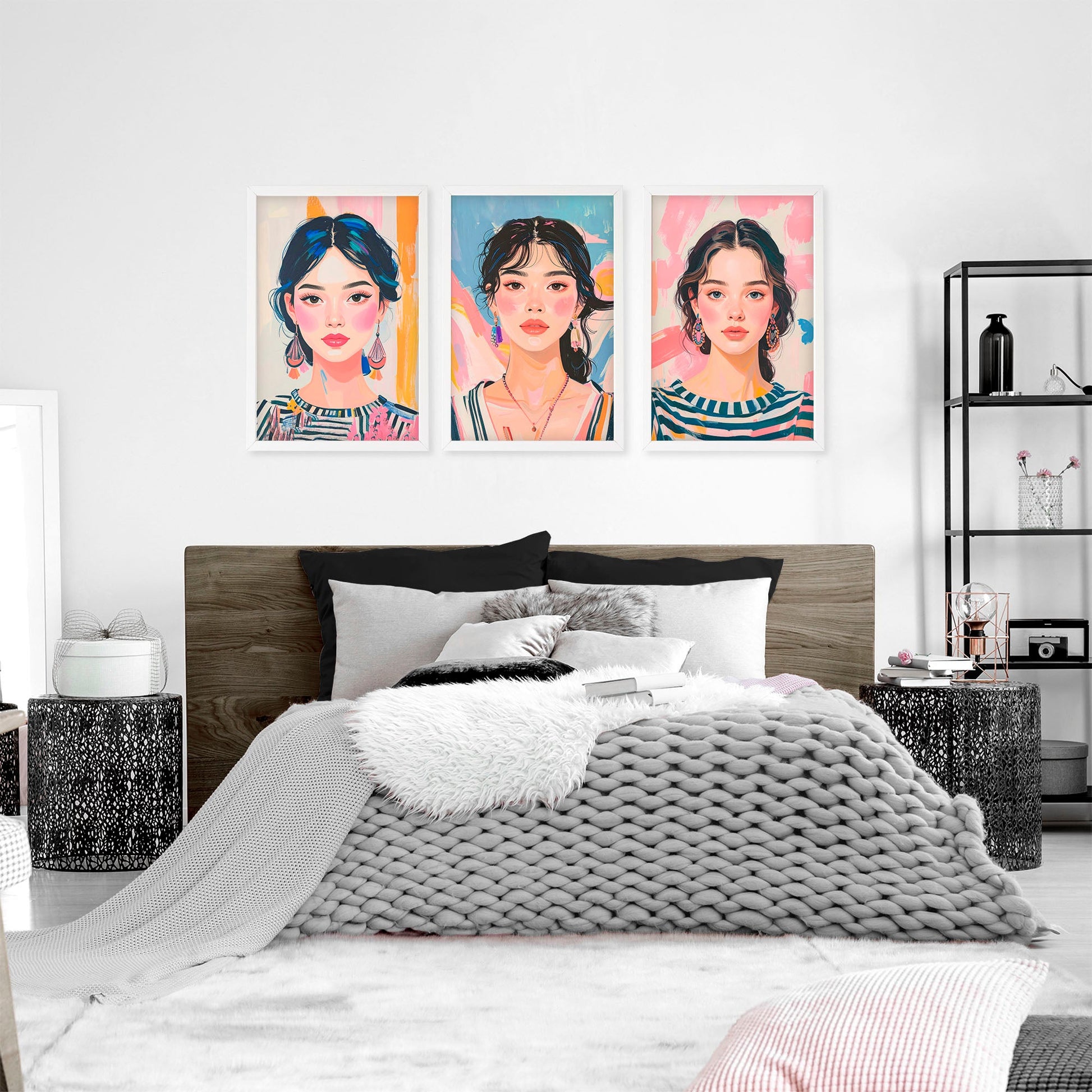 Wall Paintings For Bedroom | Set of 3 Boho Women Wall art Prints