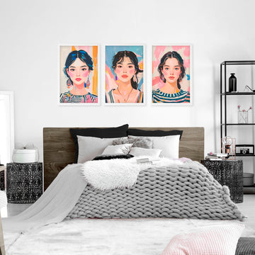 Wall Paintings For Bedroom | Set of 3 Boho Women Wall art Prints