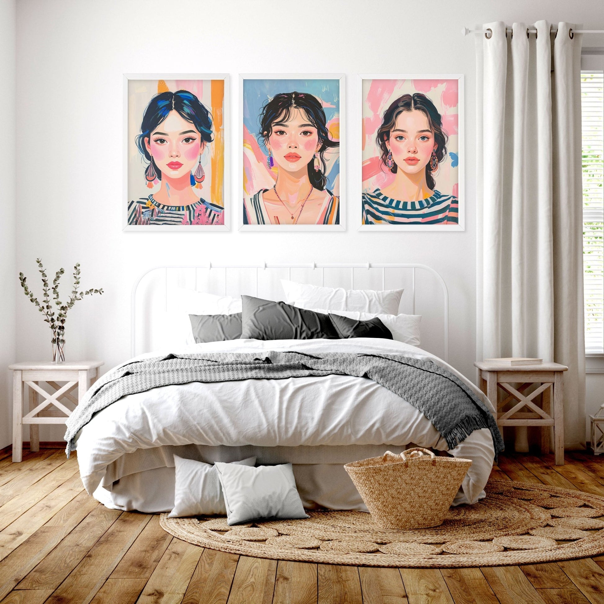 Wall Paintings For Bedroom | Set of 3 Boho Women Wall art Prints