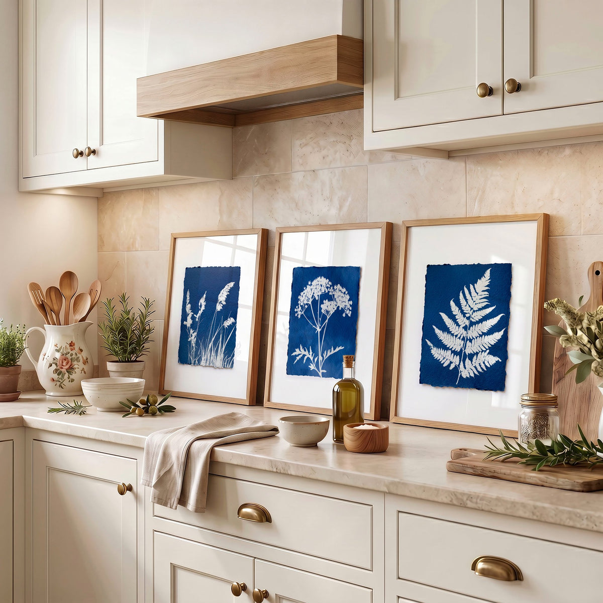 wall paintings for kitchen displayed on a wall in a styled room — view 5