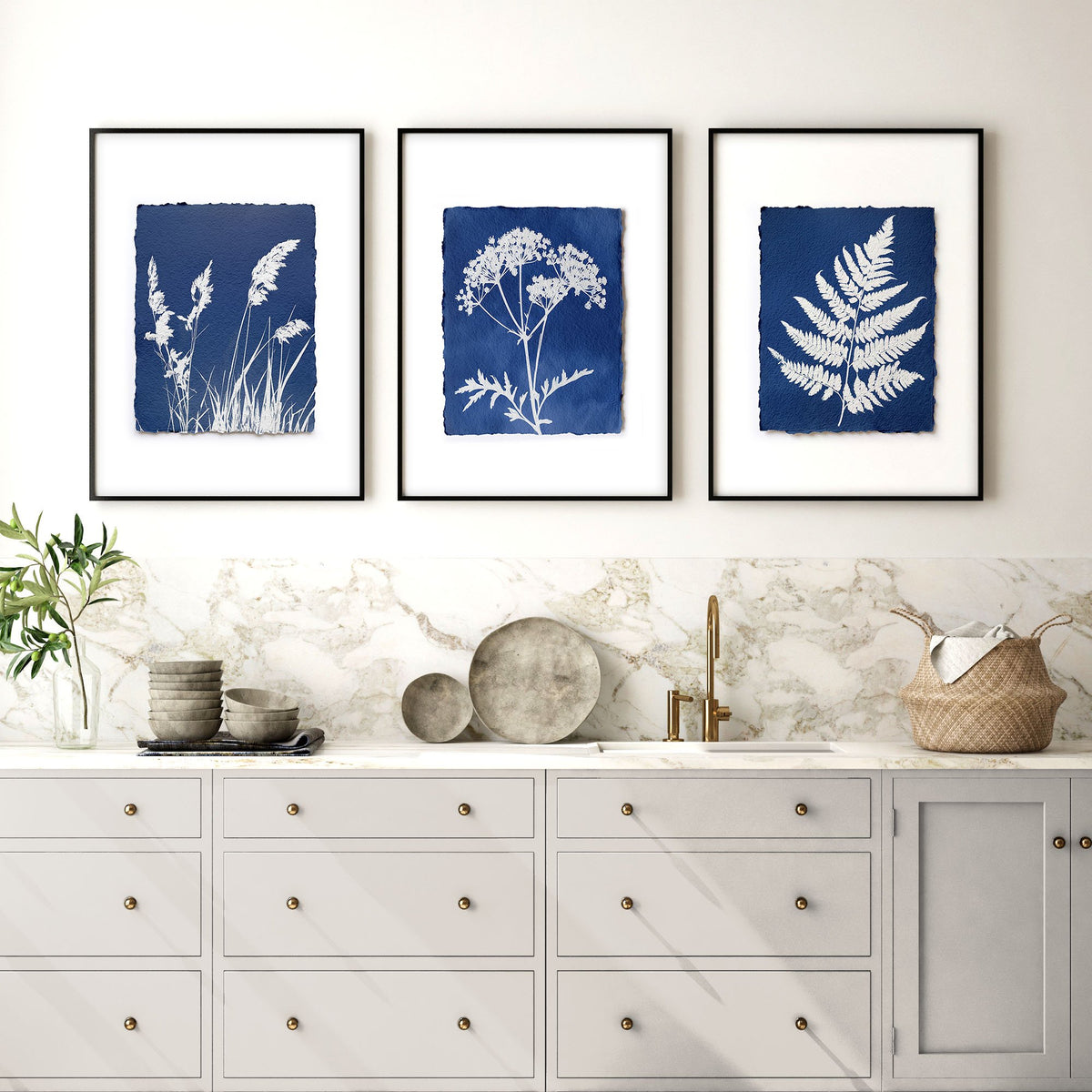 wall paintings for kitchen displayed on a wall in a styled room — view 6