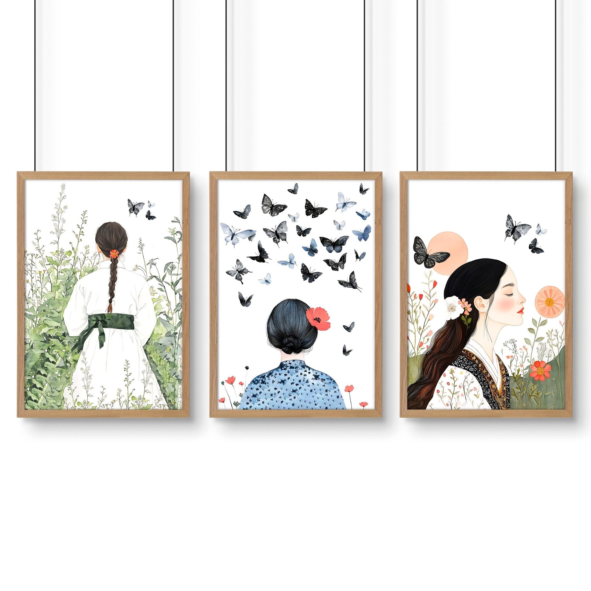 Wall Picture Gallery | Set of 3 Boho Women Wall art Prints