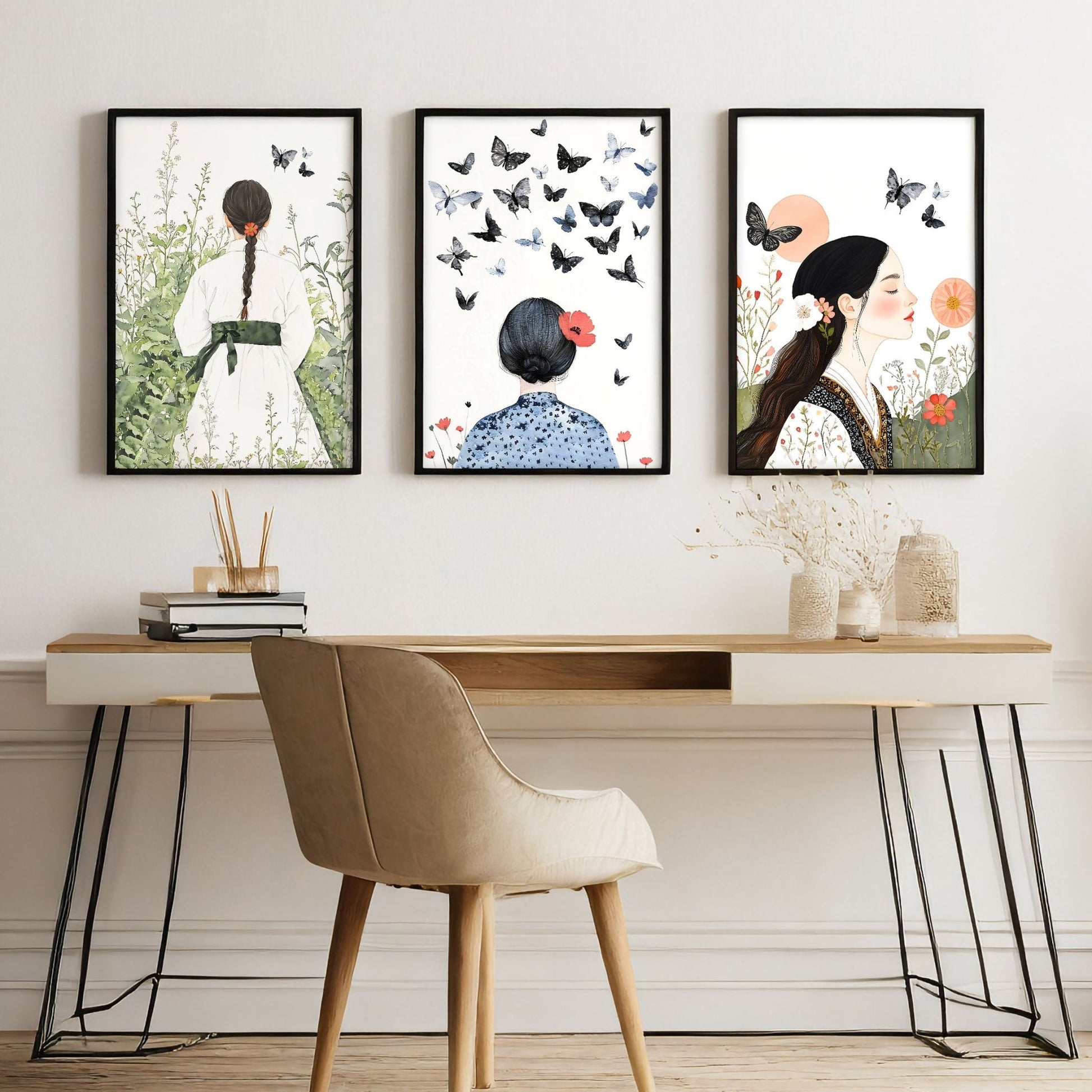 Wall Picture Gallery | Set of 3 Boho Women Wall art Prints