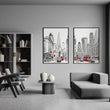 Wall Pictures Living Room London Skyline Black, White & Red Art wall art displayed on a wall in a styled room — view 4