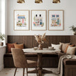 Wall wall art Blue Flower Shop Country Cottage Watercolour Art displayed on a wall in a styled room