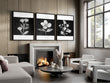 Wall wall art for Living Room Black & White Botanical Florals French Country displayed on a wall in a styled room — view 15