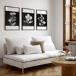 Wall wall art for Living Room Black & White Botanical Florals French Country displayed on a wall in a styled room — view 6