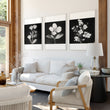 Wall wall art for Living Room Black & White Botanical Florals French Country displayed on a wall in a styled room — view 8