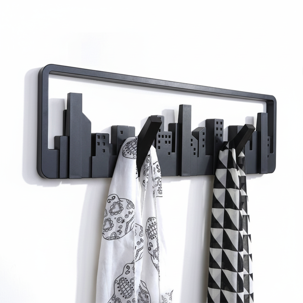 Wall Hanger Mount Multipurpose Hook Sturdy Storage Durable Cityscape Art Clothes Hanger Decor Pastoral Style Black Coat Hanger
