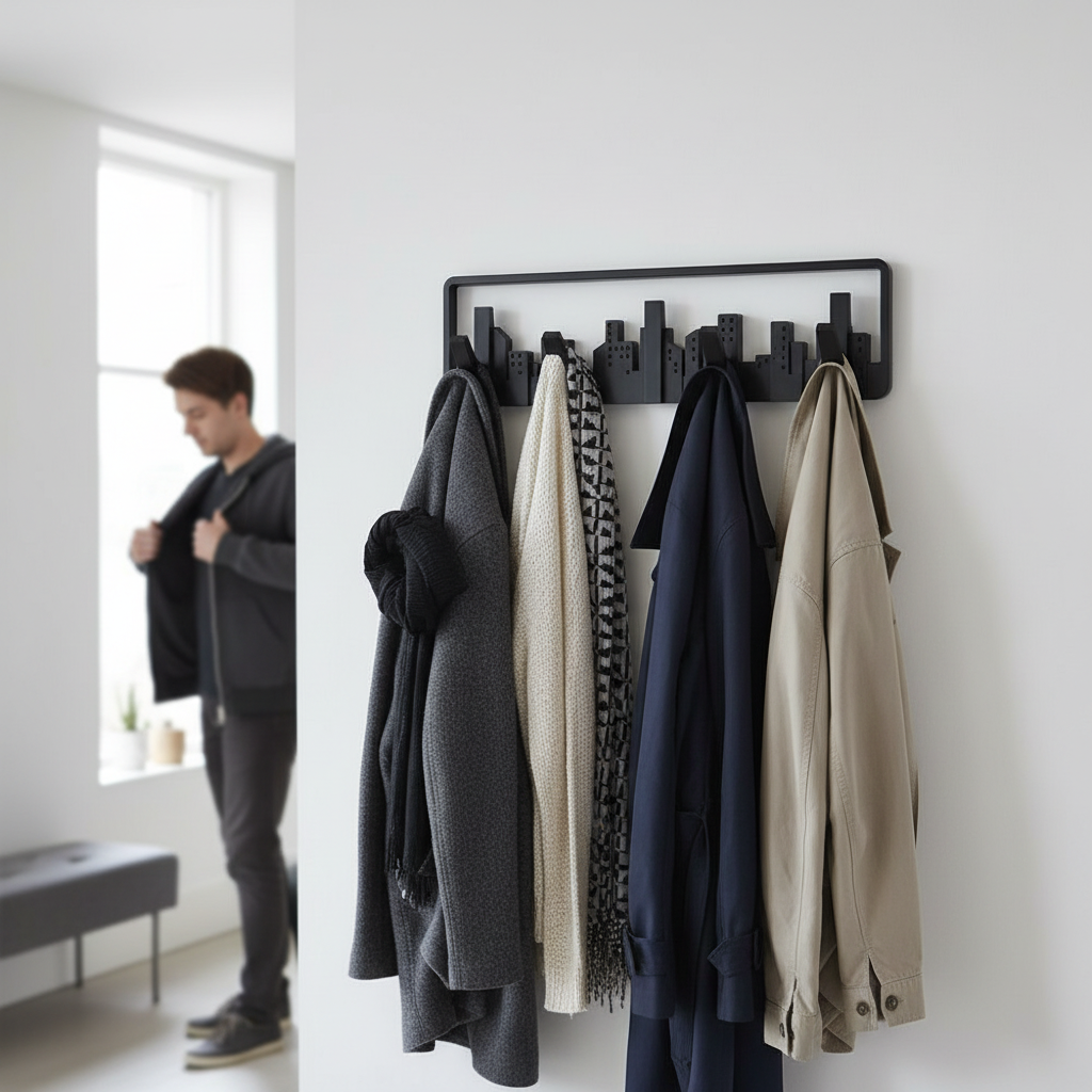 Wall Hanger Mount Multipurpose Hook Sturdy Storage Durable Cityscape Art Clothes Hanger Decor Pastoral Style Black Coat Hanger