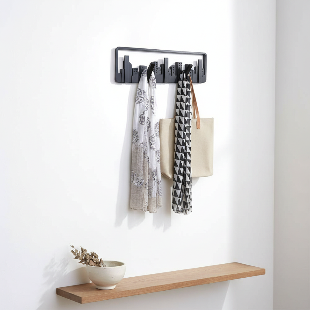 Wall Hanger Mount Multipurpose Hook Sturdy Storage Durable Cityscape Art Clothes Hanger Decor Pastoral Style Black Coat Hanger
