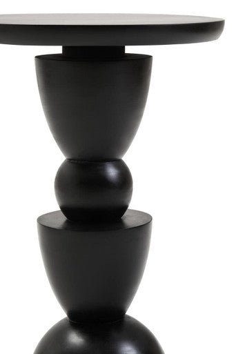 Walsa Black Finish Mango Wood Circle Column Detail Side Table