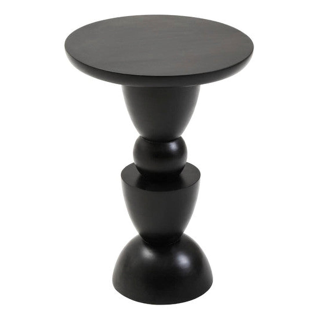 Walsa Black Finish Mango Wood Circle Column Detail Side Table