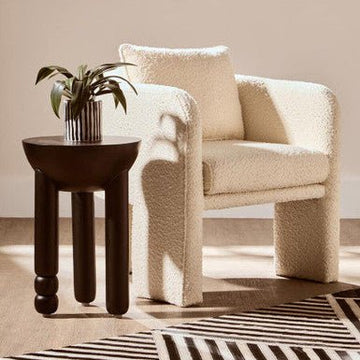 Walsa Black Finish Mango Wood Column Detail Round Side Table