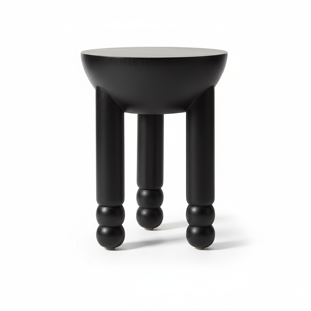 Walsa Black Finish Mango Wood Column Detail Round Side Table