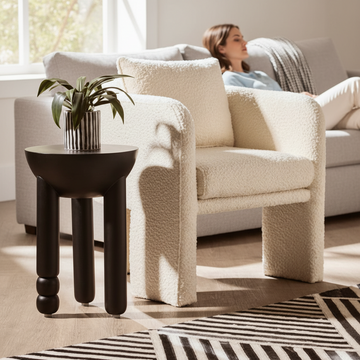 Walsa Black Finish Mango Wood Column Detail Round Side Table