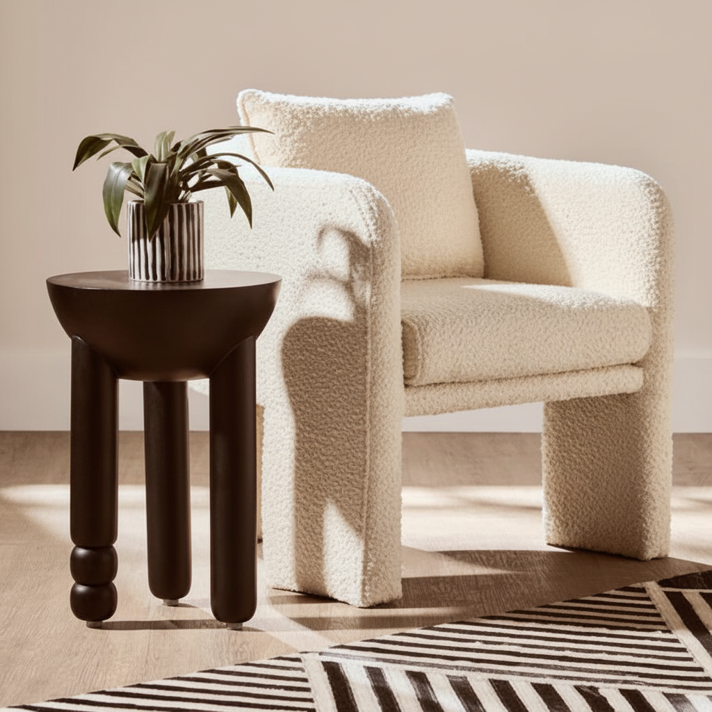 Walsa Black Finish Mango Wood Column Detail Round Side Table