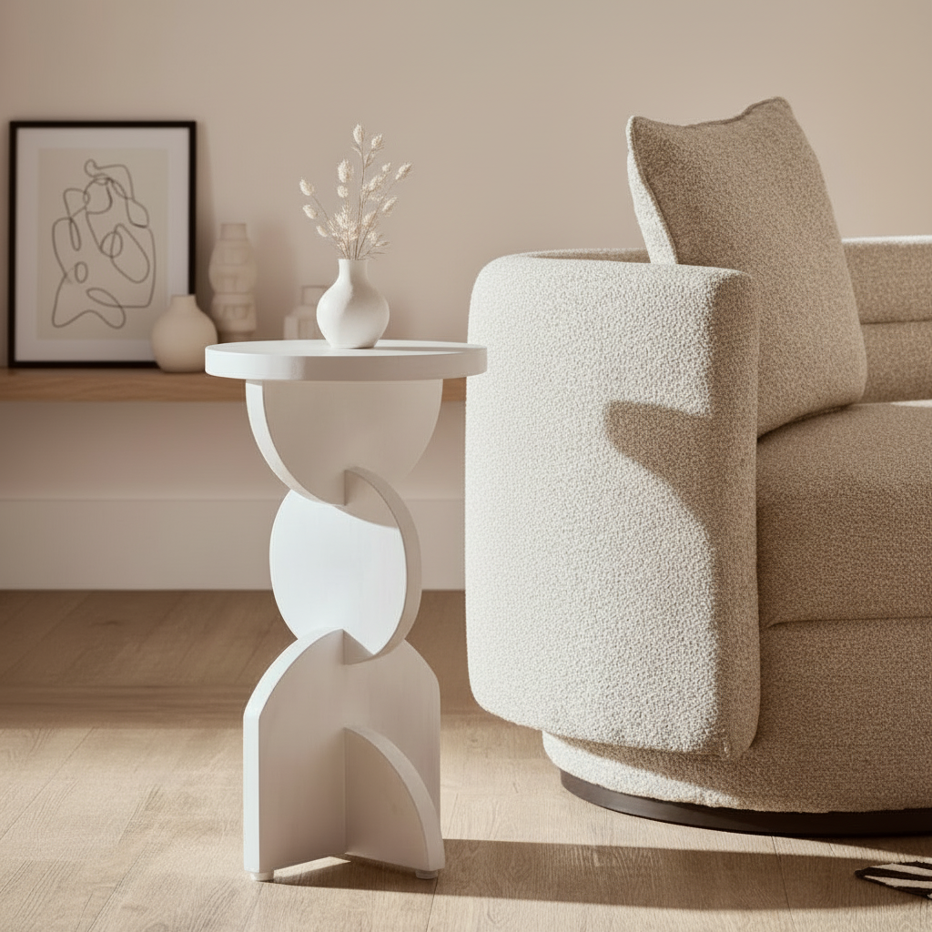 Walsa Whitewash Mango Wood Abstract Side Table