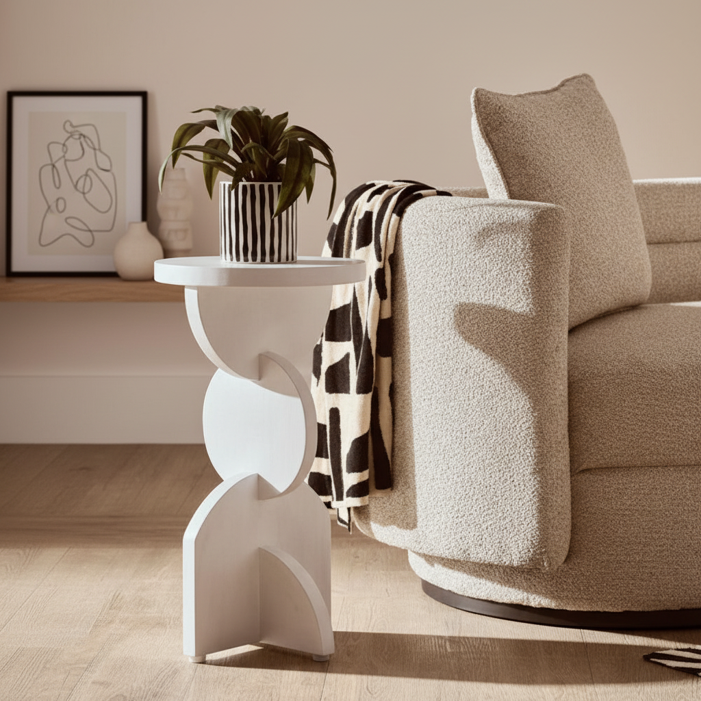 Walsa Whitewash Mango Wood Abstract Side Table