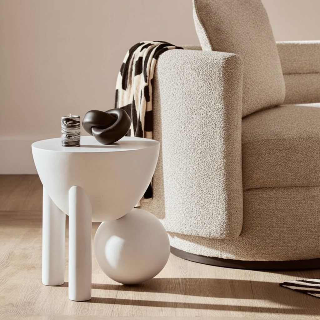 Walsa Whitewash Mango Wood Ball Detail Side Table