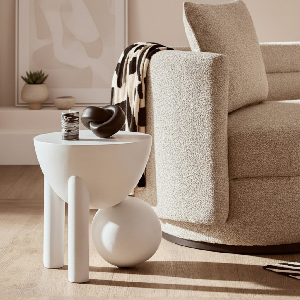 Walsa Whitewash Mango Wood Ball Detail Side Table