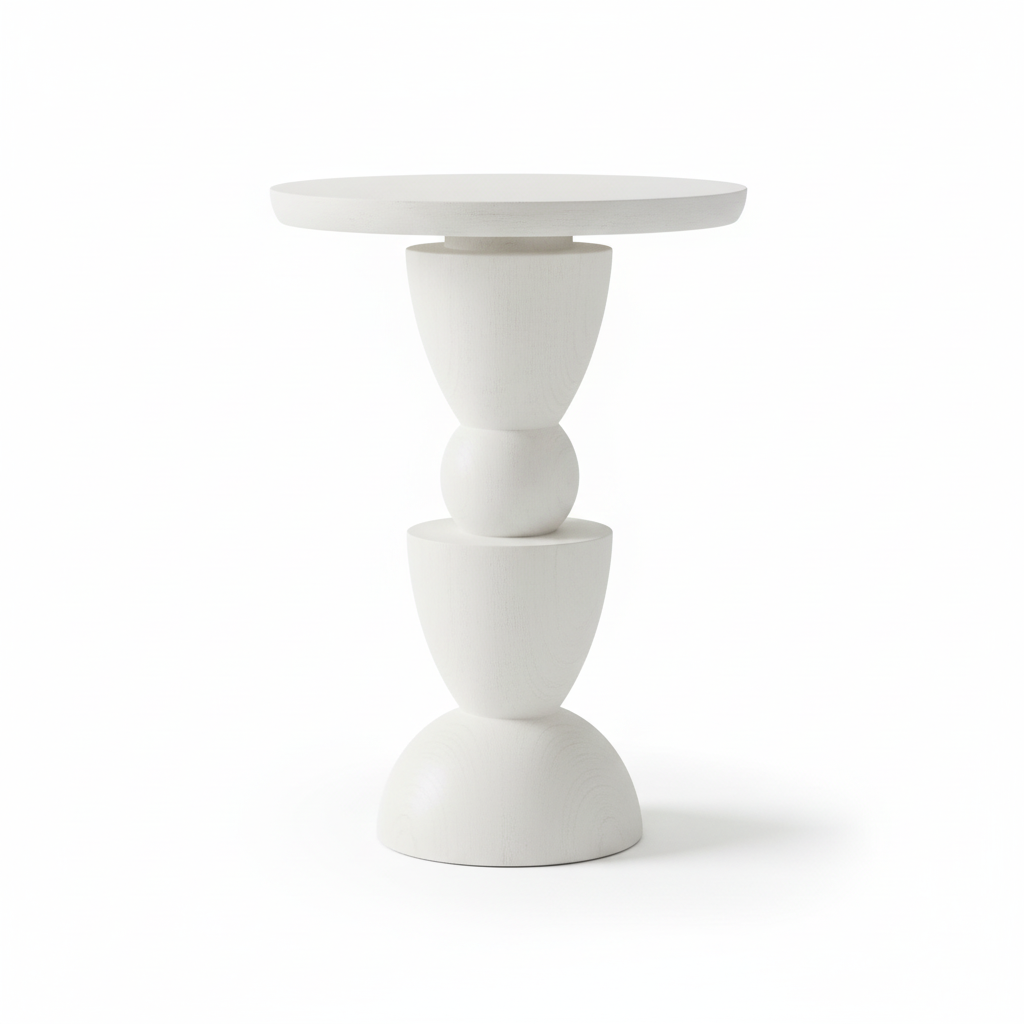 Walsa Whitewash Mango Wood Circle Column Detail Side Table