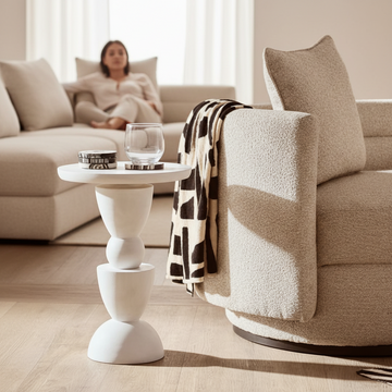 Walsa Whitewash Mango Wood Circle Column Detail Side Table