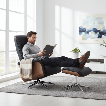Warrington Black Leather Effect Recliner And Footstool