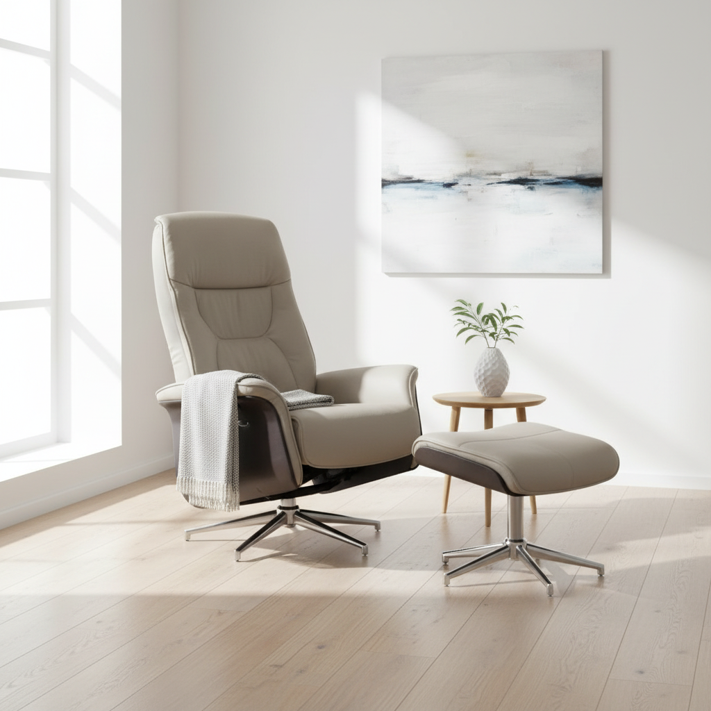 Warrington Mink Leather Effect Recliner And Footstool