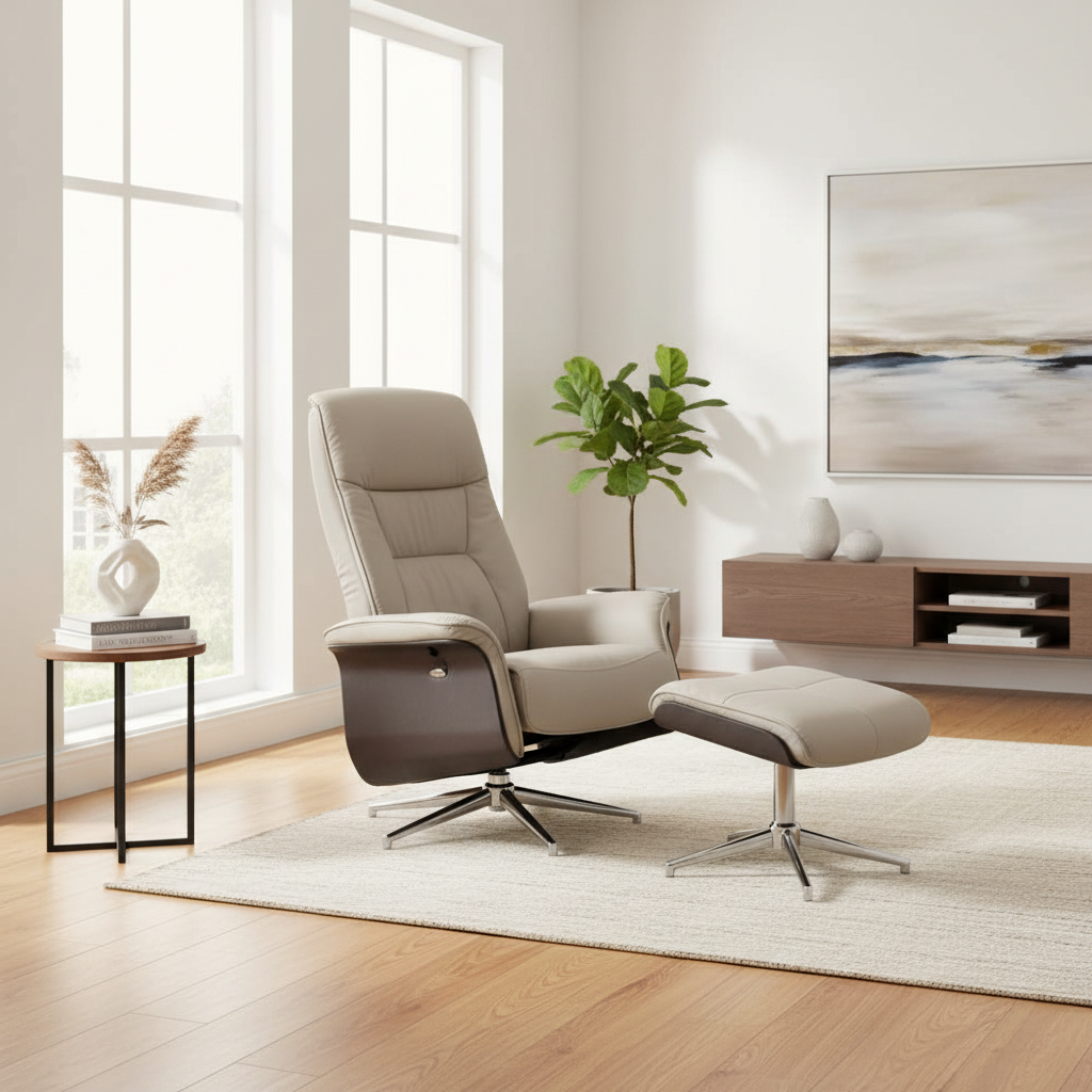 Warrington Mink Leather Effect Recliner And Footstool