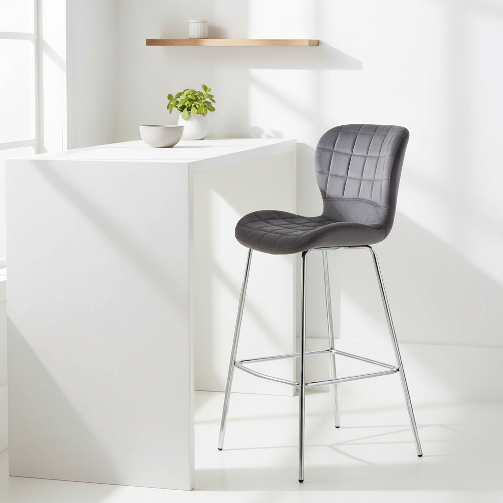 Warton Grey Velvet Bar Chair