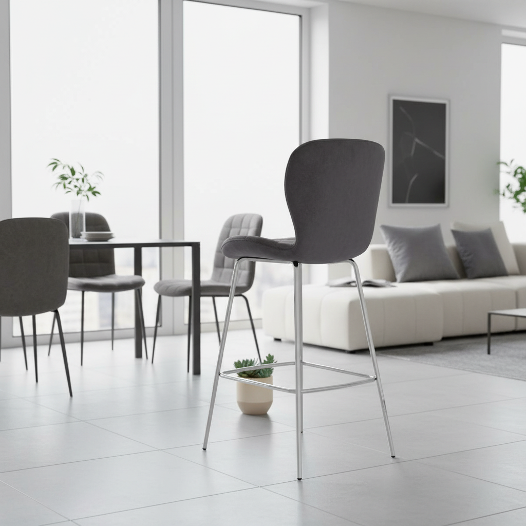 Warton Grey Velvet Bar Chair