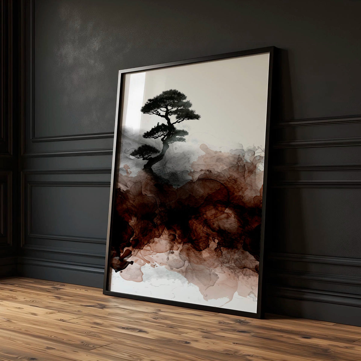 Watercolour Paintings Japanese Landscape Bonsai Tree & Bridge wall art — piece 2 of 3 in the set