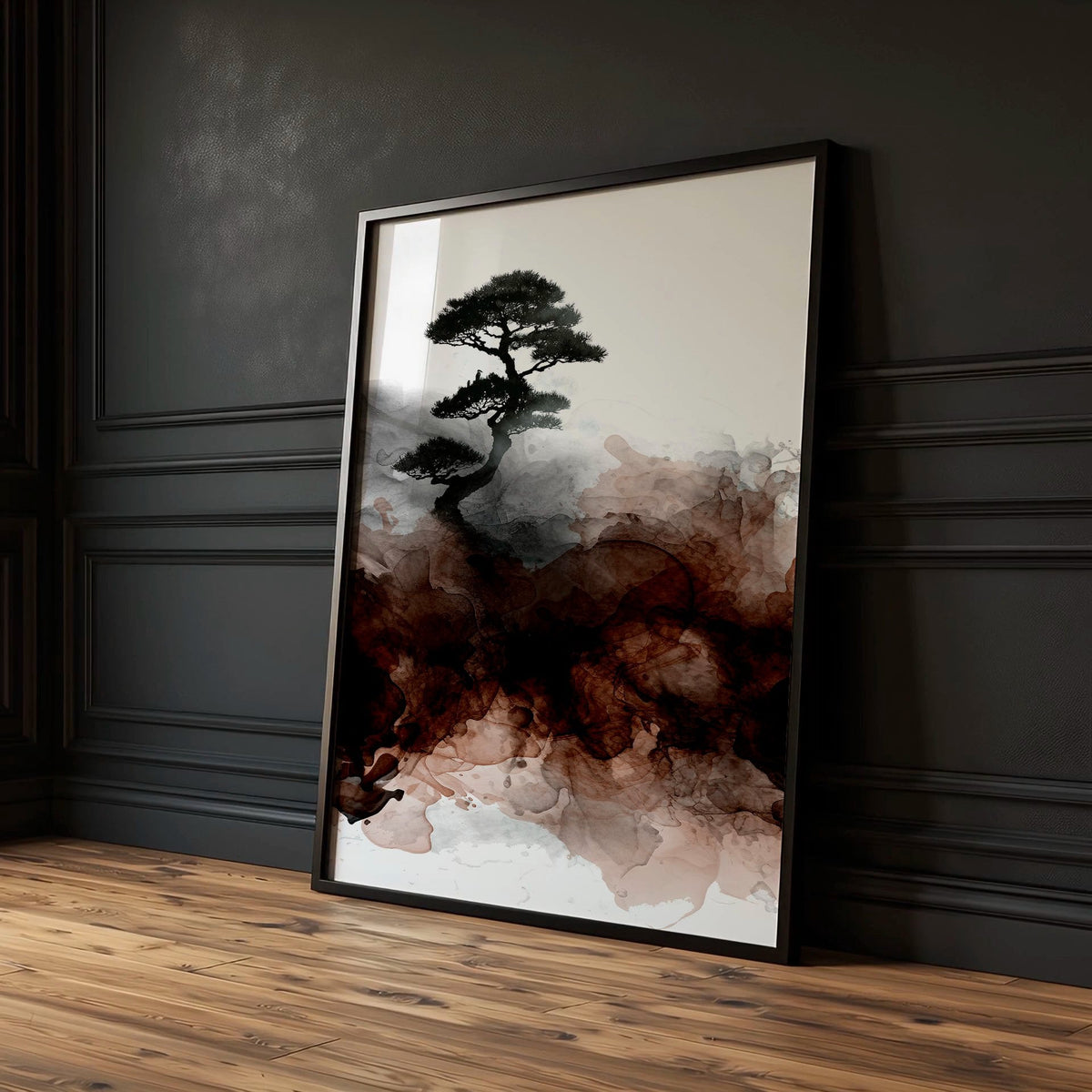 Watercolour Paintings Japanese Landscape Bonsai Tree & Bridge Wall Art Prints | Set of 3