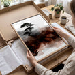 Watercolour Paintings Japanese Landscape Bonsai Tree & Bridge Wall Art Prints | Set of 3