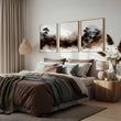 Watercolour Paintings Japanese Landscape Bonsai Tree & Bridge wall art displayed on a wall in a styled room