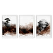 Watercolour Paintings Japanese Landscape Bonsai Tree & Bridge wall art in a white frame