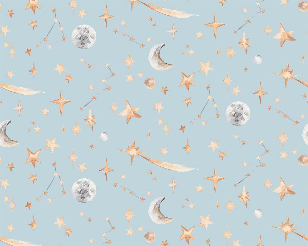 Watercolour Stars and Constellations Printed Cotton Curtain Fabric