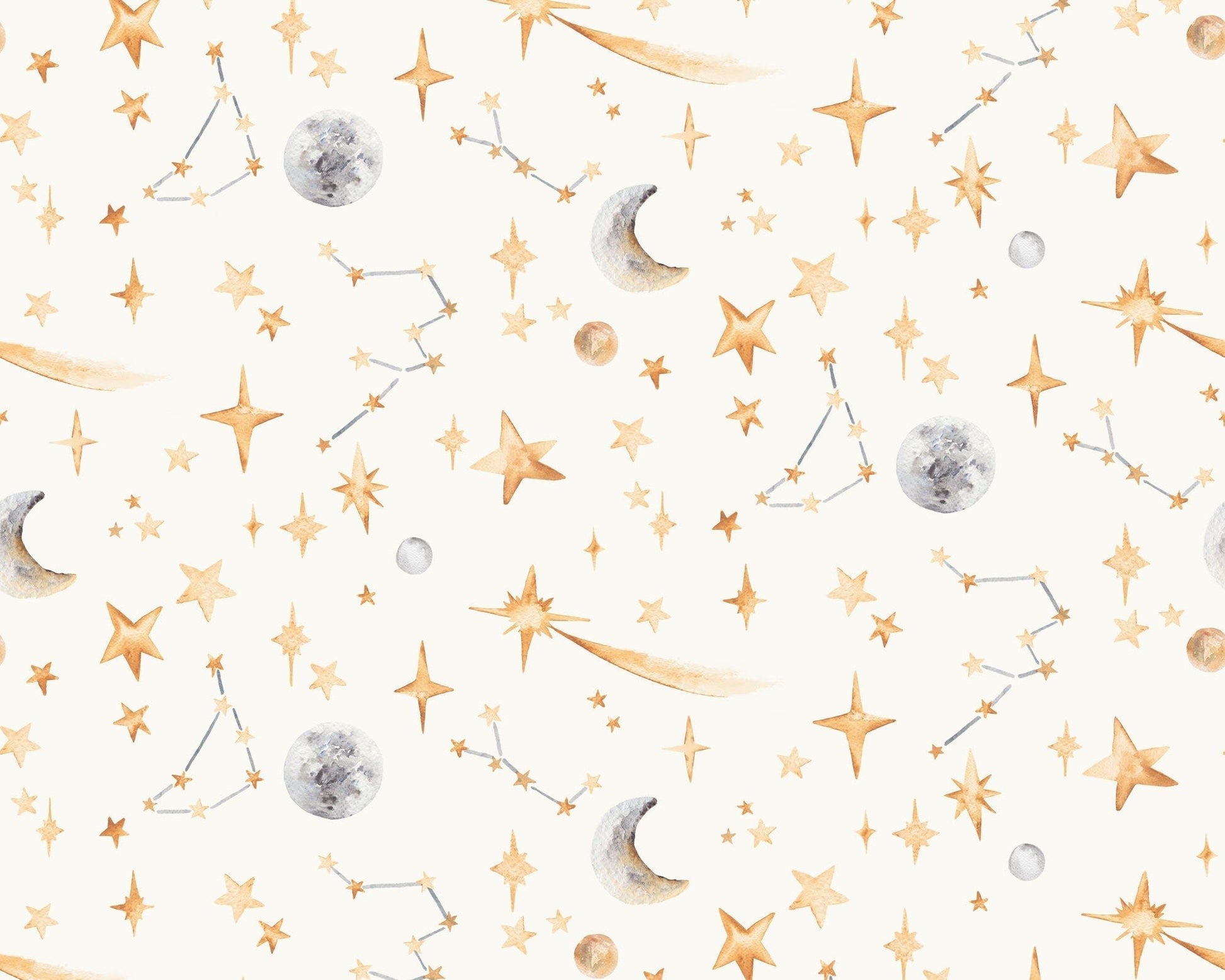 Watercolour Stars and Constellations Printed Cotton Curtain Fabric