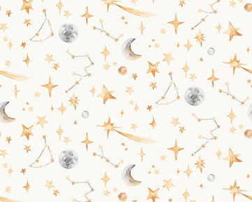 Watercolour Stars and Constellations Printed Cotton Curtain Fabric
