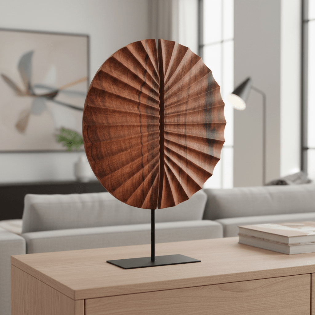 Westo Brown Wood Sculpture With Black Metal Base