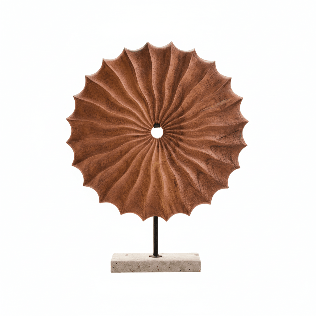Westo Natural Wood Round Sculpture with Travertine Base