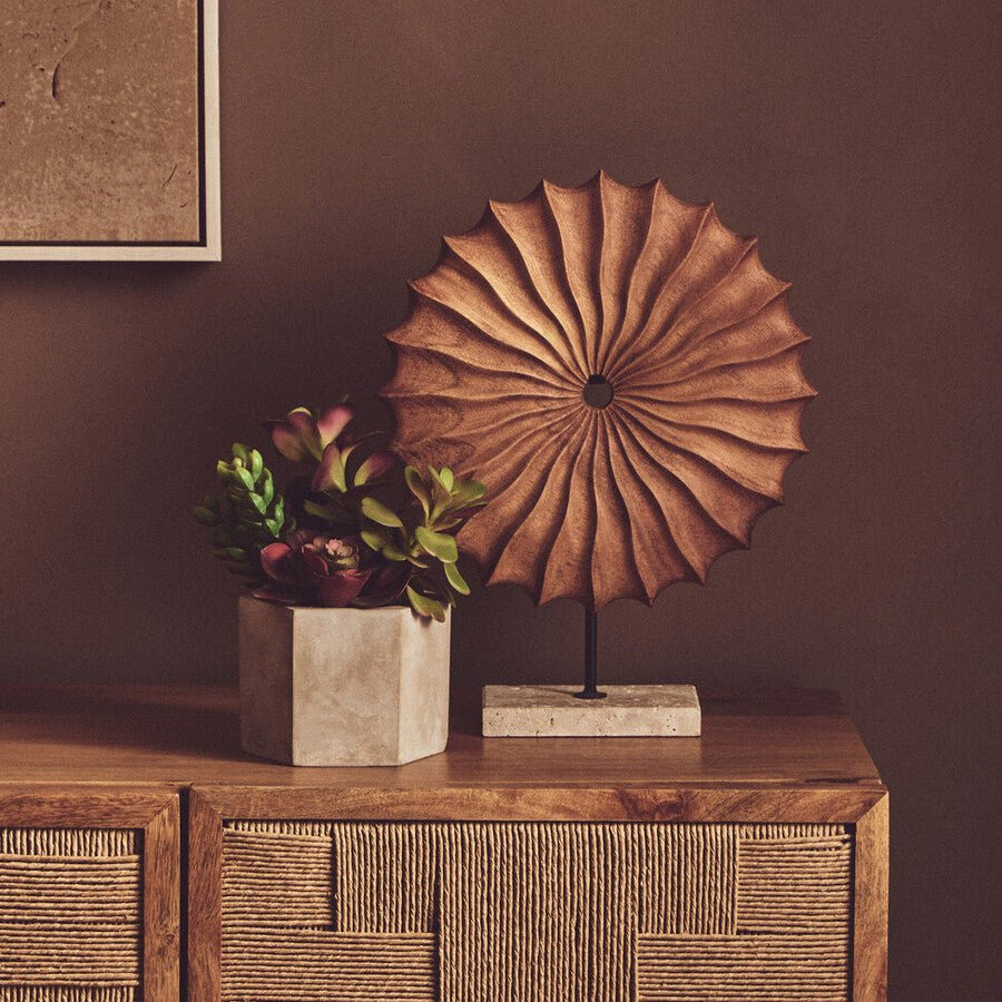 Westo Natural Wood Round Sculpture with Travertine Base