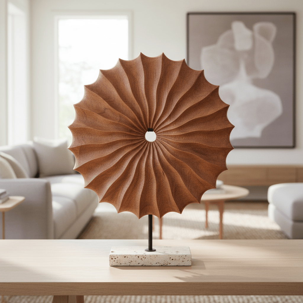 Westo Natural Wood Round Sculpture with Travertine Base