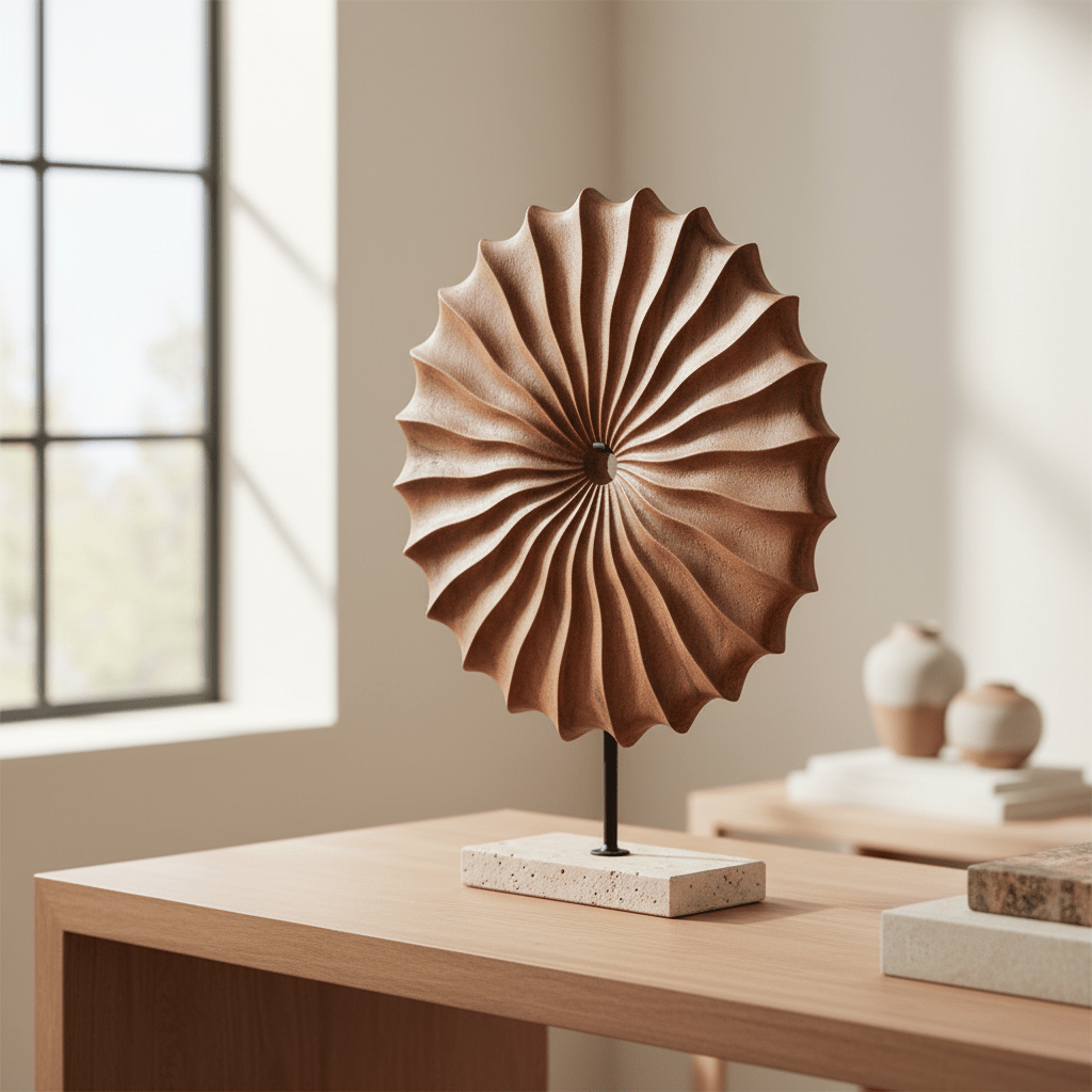 Westo Natural Wood Round Sculpture with Travertine Base