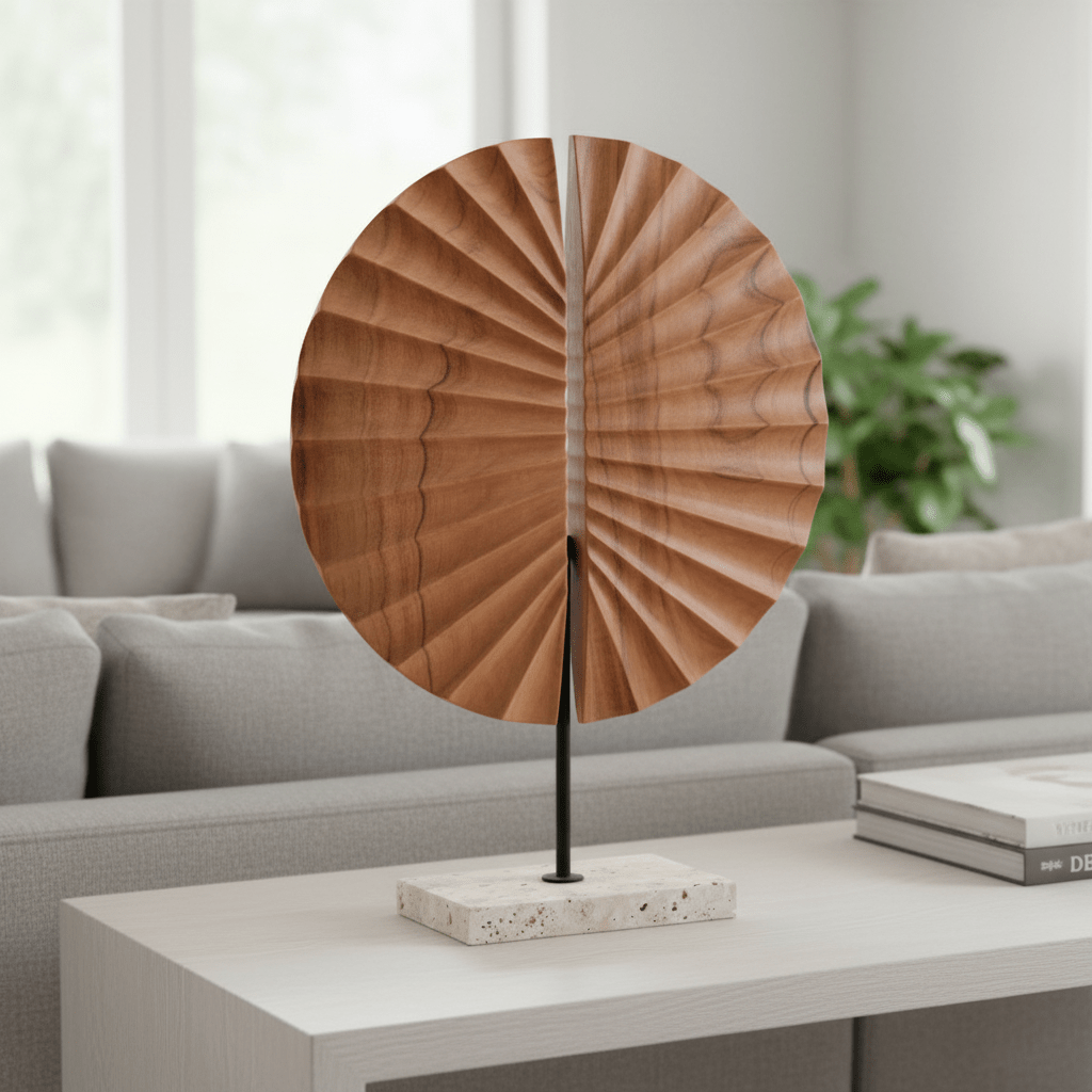 Westo Natural Wood Sculpture With Travertine Base