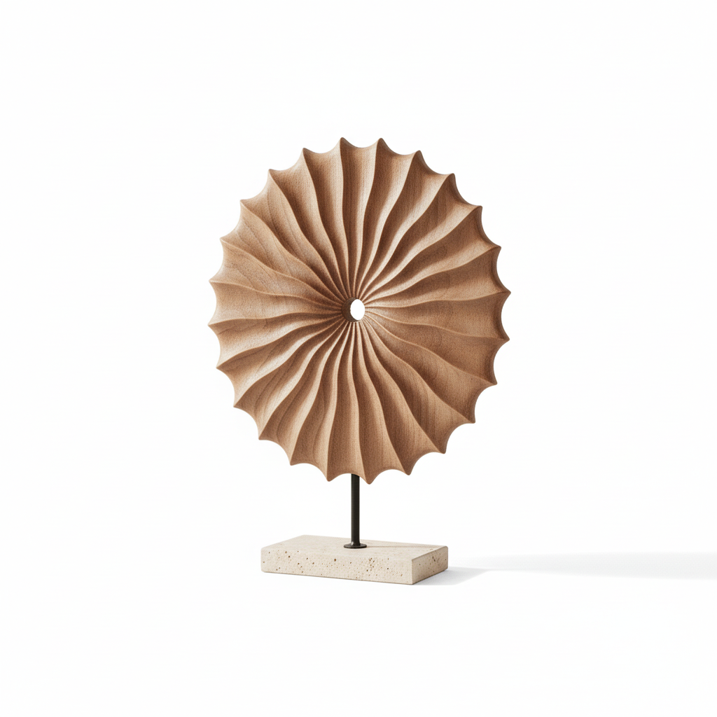 Westo Natural Wood Round Sculpture with Travertine Base