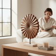 Westo Natural Wood Round Sculpture with Travertine Base