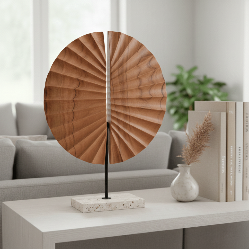 Westo Natural Wood Sculpture With Travertine Base