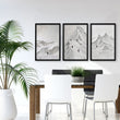 White Wall Art Scandi Mountain Climbers Landscape Art wall art displayed on a wall in a styled room — view 6